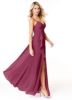 Azazie Emerald Bridesmaid Dresses Mulberry A-Line Ruffled Chiffon Dress image2