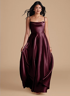 Azazie Elle Bridesmaid Dresses Cabernet A-Line with Pockets Metallic Satin Dress image5