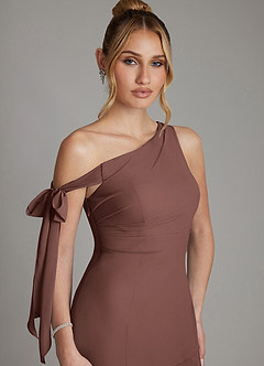 Azazie Aylin Bridesmaid Dresses Espresso Sheath Off the Shoulder Chiffon Dress image4