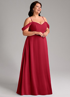 Azazie Marley Robes de demoiselle d'honneur Robe Trapèze Convertible en Mousseline de soie Épaule décolletée Écarlate image15