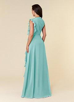 Azazie Narine Mother of the Bride Dresses Aqua A-Line High Neckline Pleated Chiffon Dress image4
