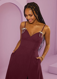 Barbie ♥ Azazie Jurken voor bruidsmeisjes Jurk van Chiffon met A-Lijn met Zakken Cabernet image7