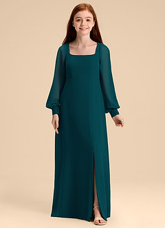 Azazie Bondi Junior Pine A-Line Blouson Chiffon Dress image5