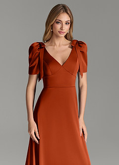 Azazie Asher Bridesmaid Dresses Paprika A-Line with Pockets Stretch Satin Dress image5
