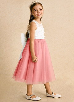 Azazie Lina Flower Girl Dresses Ivory Coral Ball-Gown Lace Dress image6