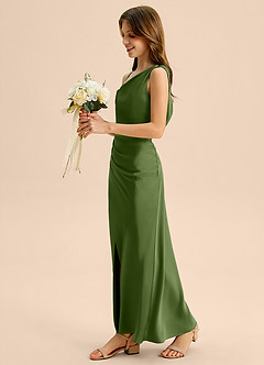 Azazie Madelyn Junior Osłona Zza ramienia Satyna elastyczna Długość podłogi Młodsza druhna Sukienka image3