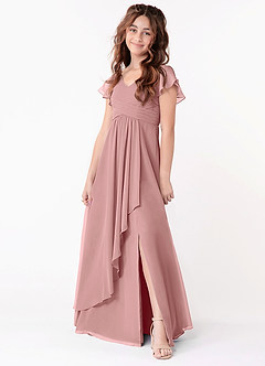 Azazie Omari Junior Dusty Rose A-Line Ruched Chiffon Dress image1