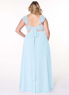 Azazie Everett Brautjungfernkleider A-Linie V-Hals Gerüscht Chiffon Kleid Himmelblau image7