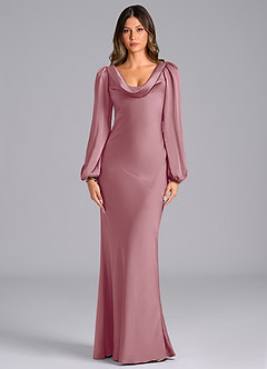 Azazie Rylina Bridesmaid Dresses Vintage Mauve Mermaid Long Sleeve Stretch Satin Dress image1