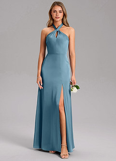 Azazie Tracie Bridesmaid Dresses Bermuda A-Line Side Slit Stretch Satin Dress image3