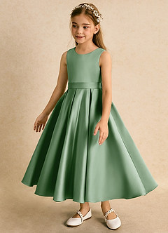 Azazie Junebuj vestidos de niña de las flores Vestido de Matcha de Satin Mate de Princesa con Plisado image3