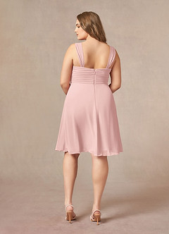 Azazie Olivia Mère de la mariée Robes Robe Trapèze en Mousseline de soie Encolure carrée plissée Rose Poudré image11