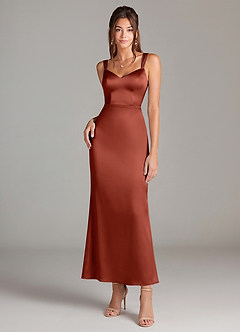 Azazie Denice Robes de demoiselle d'honneur Robe Fourreau en Satin extensible Plissée Terracotta image3