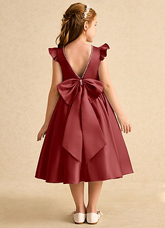 Azazie Dumpling Flower Girl Dresses Rust A-Line Bow Matte Satin Dress image1