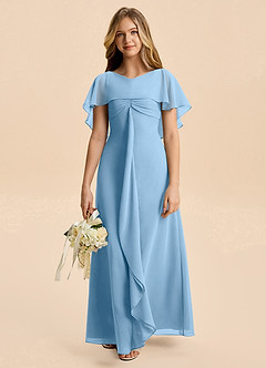 Azazie Selena Junior Steel Blue A-Line Ruched Chiffon Dress image4
