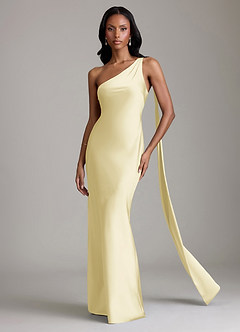 Azazie Galinda Brudtärnklänningar Klä av Sjöjungfru i Stretch Satin Ena axeln Citronsorbet image4