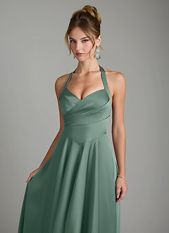Azazie Tenaya Bridesmaid Dresses Eucalyptus A-Line Sweetheart Neckline Stretch Satin Dress image3