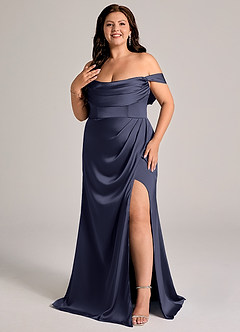 Azazie Johana Bridesmaid Dresses Stormy Mermaid Off the Shoulder Stretch Satin Convertible Dress image2