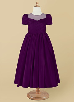 Azazie Anirra Blumenmädchenkleider Ballkleid Plissee Matte Satin Kleid Traube image8