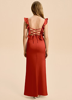 Azazie Jessamine Junior Rust A-Line Ruched Stretch Satin Dress image2