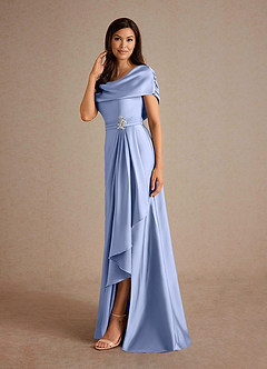 Azazie Branford Mother of the Bride Dresses Ice A-Line Pleated Stretch Satin Dress image2