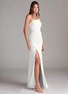 Azazie Eren Vestidos de damas de honor Vestido de Blanco de Gasa de Corte Recto con Hombro unilateral image4