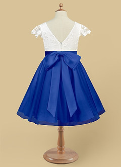 Azazie Vetty Flower Girl Dresses Ivory Royal Blue A-Line Lace Tulle Dress image10
