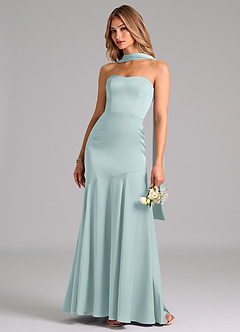 Azazie Shiloh Bridesmaid Dresses Mist Mermaid Strapless Stretch Satin Convertible Dress image6