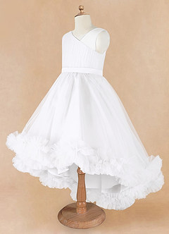 Azazie Lottie Flower Girl Dresses White A-Line One Shoulder Satin Dress image7