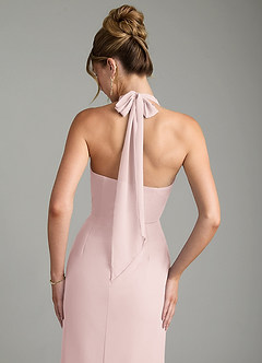 Azazie Arnelle Bridesmaid Dresses Blushing Pink Sheath Pleated Chiffon Dress image6