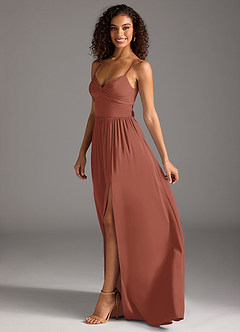 Azazie Zeya Brautjungfernkleider A-Linie Plissee Stretch-Satin Kleid Rotbraun image13