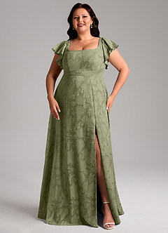 Azazie Bondi Bridesmaid Dresses Pistachio A-Line Side Slit Floral Burnout Dress image10