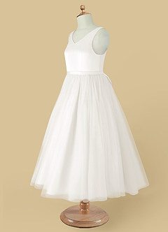Azazie Marybell Flower Girl Dresses Ivory A-Line Bow Tulle Dress image11