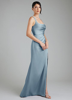 Azazie Sierra Bridesmaid Dresses Dusty Blue A-Line Corset Stretch Satin Dress image3
