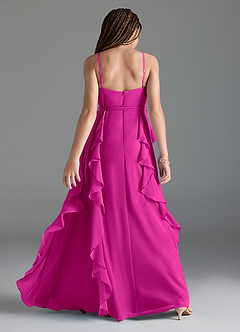 Azazie Peyton Junior Fuchsia A-Line V-Neck Cascading Ruffles Chiffon Dress image5
