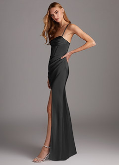 Azazie Brookelle Bridesmaid Dresses Black Sheath Sweetheart Corset Stretch Satin Dress image5