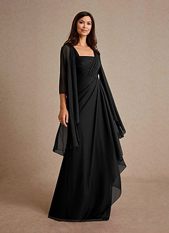 Azazie Clinton Mother of the Bride Dresses Black A-Line Pleated Mesh Dress image2