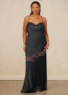 Christian Siriano Bridal for Azazie 1012 Bridesmaid Dresses Black Sheath Lace Stretch Satin Dress image11