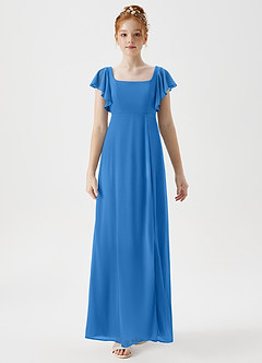 Azazie Bondi Junior A-Linie Seitliche Cut-Outs Gittergewebe Kleid Blauhäher image4