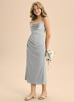 Azazie Mai Junior Osłona Pofałdowany Satyna elastyczna Długość herbaty Młodsza druhna Sukienka image1