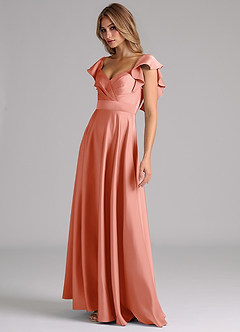 Azazie Leilani Robes de demoiselle d'honneur Robe Trapèze en Satin extensible Rayé Corail image8