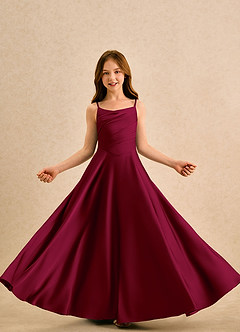 Azazie Coconut Girls Formal Sukienki dla dziewczynek sypiących kwiaty Linia A Pofałdowany Satyna elastyczna Długość podłogi Sukienka image5