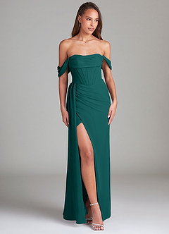 Azazie Amyra Bridesmaid Dresses Peacock Sheath Off the Shoulder Chiffon Convertible Dress image4