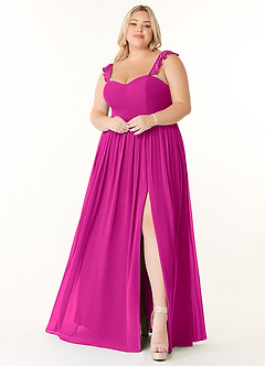 Azazie Metz Bridesmaid Dresses Fuchsia A-Line Sweetheart Ruched Chiffon Dress image7