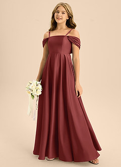 Azazie Rowena Junior Terracotta A-Line Bow Stretch Satin Dress image7
