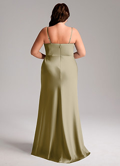 Azazie Lidia Bridesmaid Dresses Moss Green Mermaid Side Slit Stretch Satin Dress image9