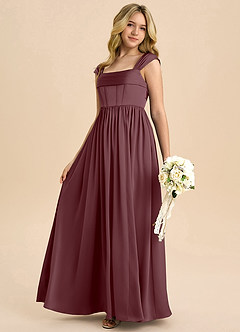 Azazie Hattie Junior Robe Trapèze en Satin extensible Plissée Sangria image6