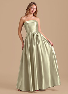 Azazie Lucienne Bridesmaid Dresses Moss Green A-Line Pleated Metallic Satin Dress image3