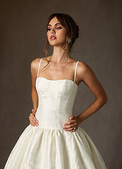 Azazie Gloria Wedding Dresses Antique White Ball-Gown Strapless Floral Jacquard Dress image6