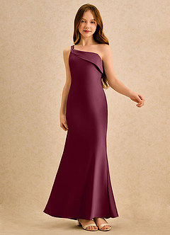 Azazie Almond Girls Formal Sukienki dla dziewczynek sypiących kwiaty Osłona Jedno ramię Satyna elastyczna Długość podłogi Sukienka image6